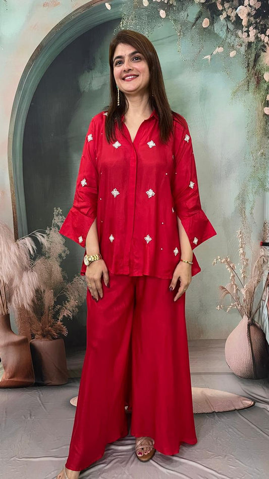 Red Crepe Co-ord Set