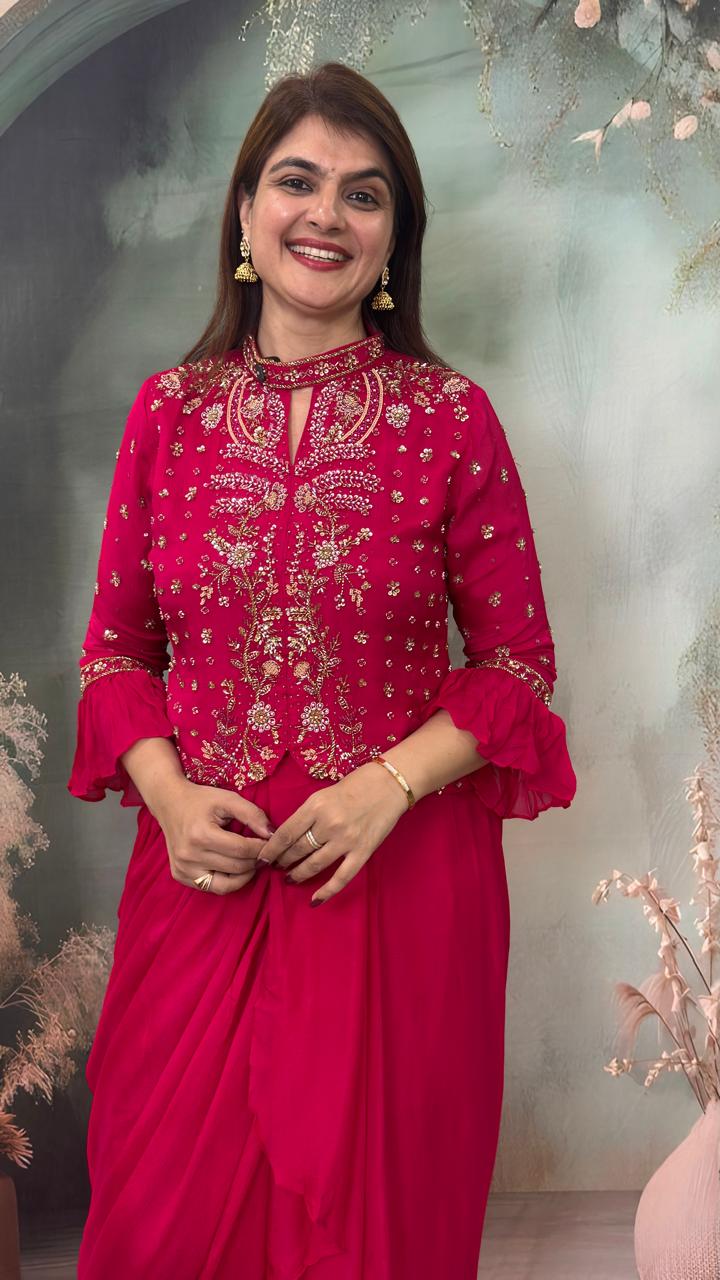 Rani Pink Pure Chinon Indo-Western Set