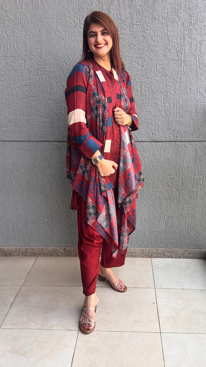 Ajrakh Block Print 3-Piece Co-ord Set