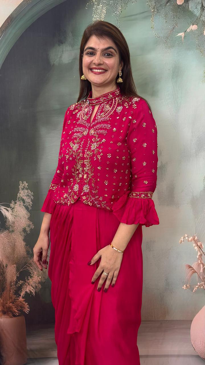 Rani Pink Pure Chinon Indo-Western Set