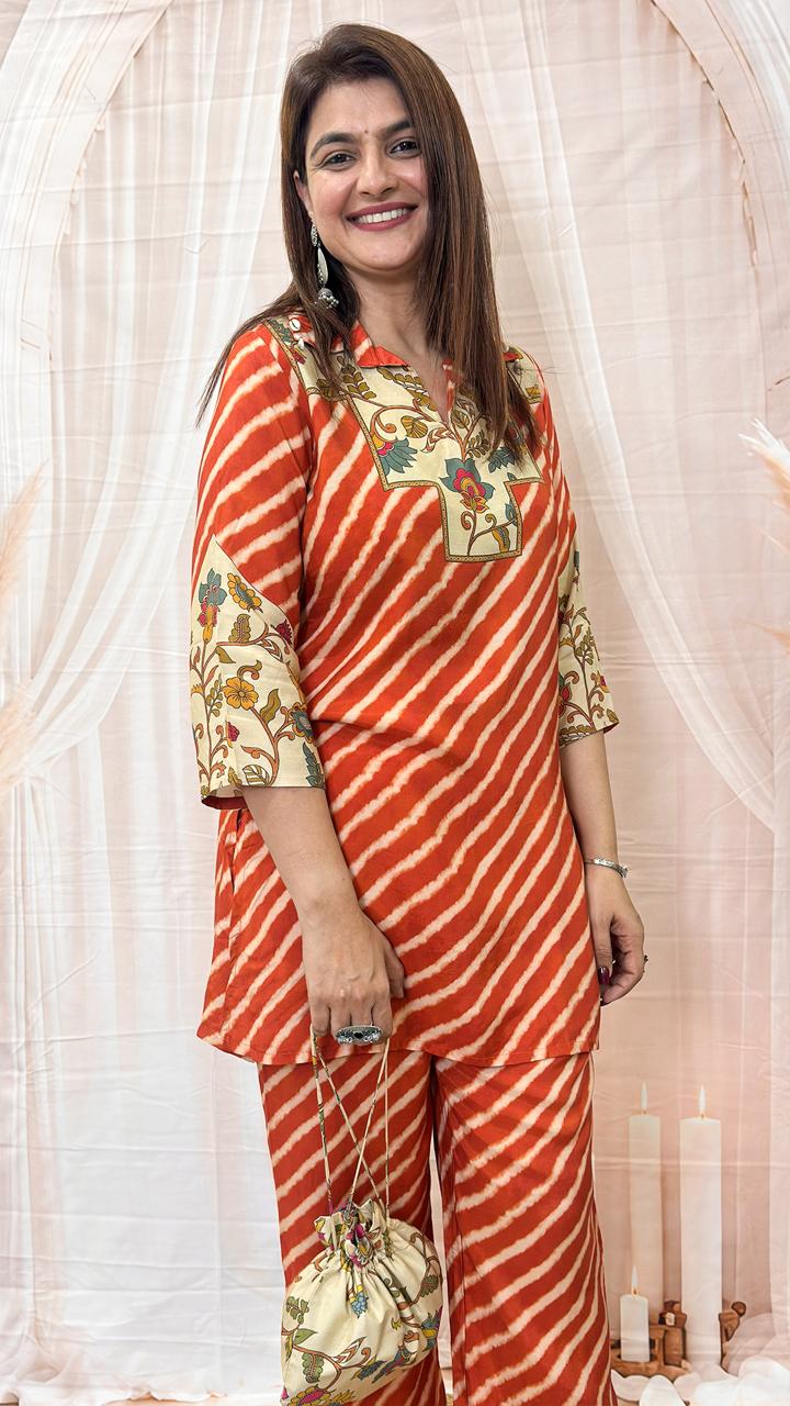 Rust Leheriya Printed Co-ord Set