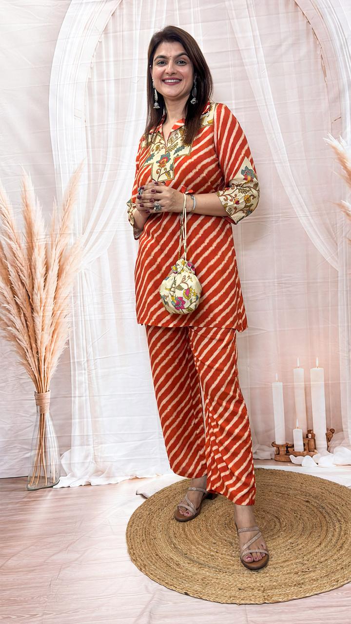 Rust Leheriya Printed Co-ord Set