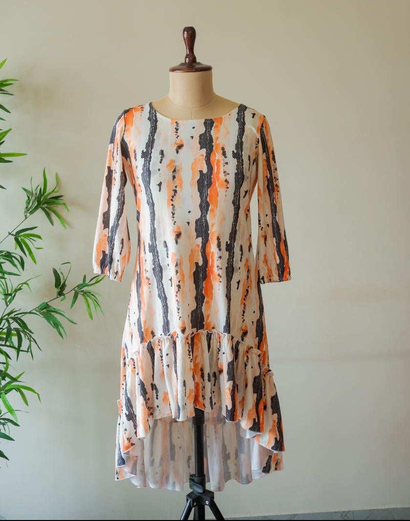 Stylish Orange and Black printed Western dress