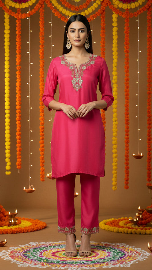 Pink kurti pant set