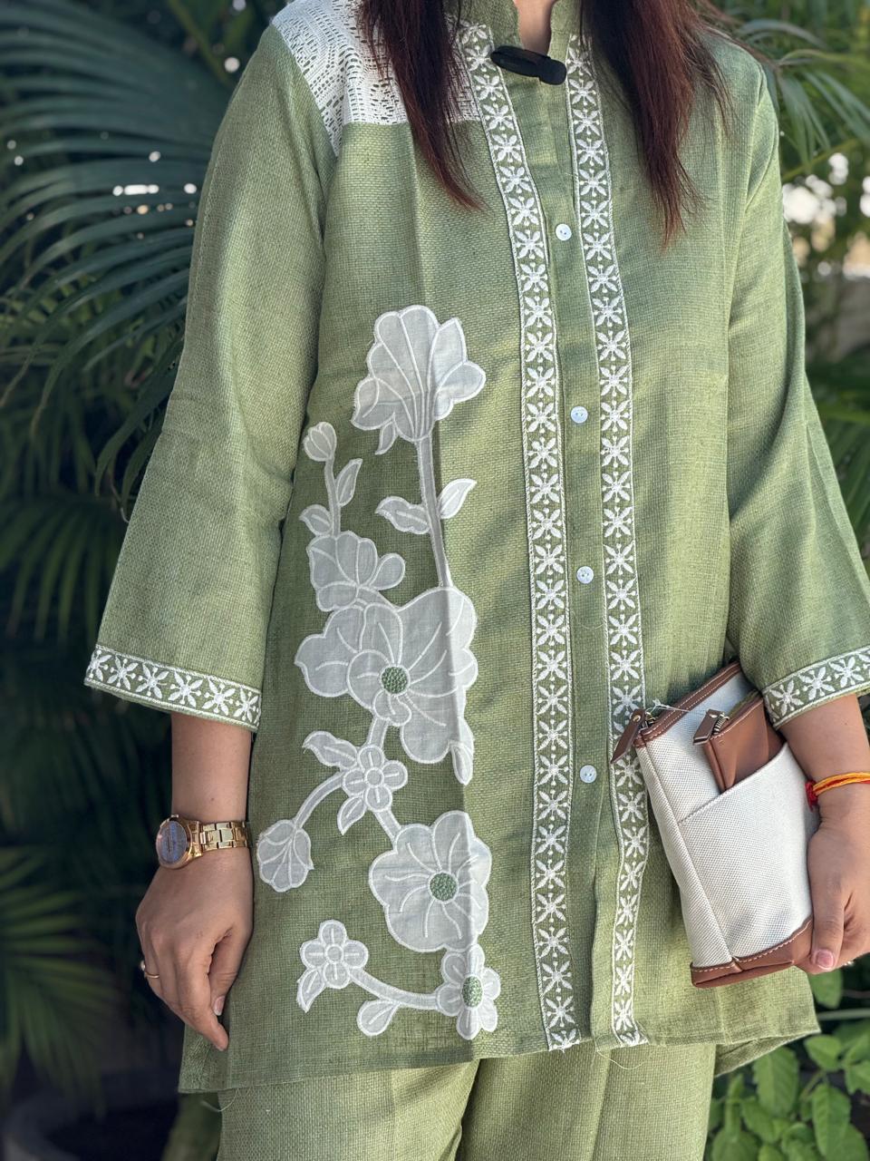 Green Jute Embroidered Co-ord Set