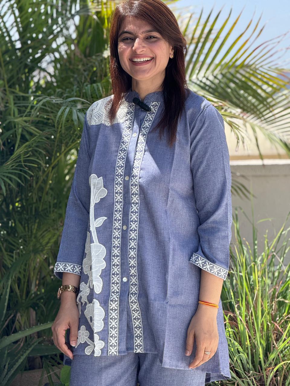Sky Blue Jute Embroidered Co-ord Set