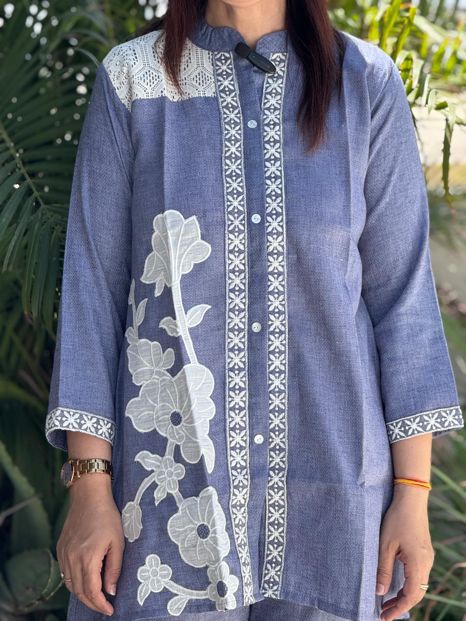 Sky Blue Jute Embroidered Co-ord Set