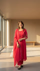 Red pure Mul Chanderi Suit Set