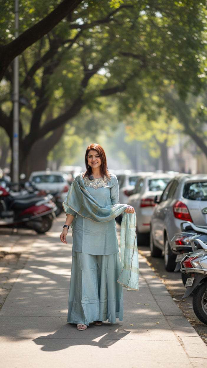 Powder Blue Party Wear Suit Set