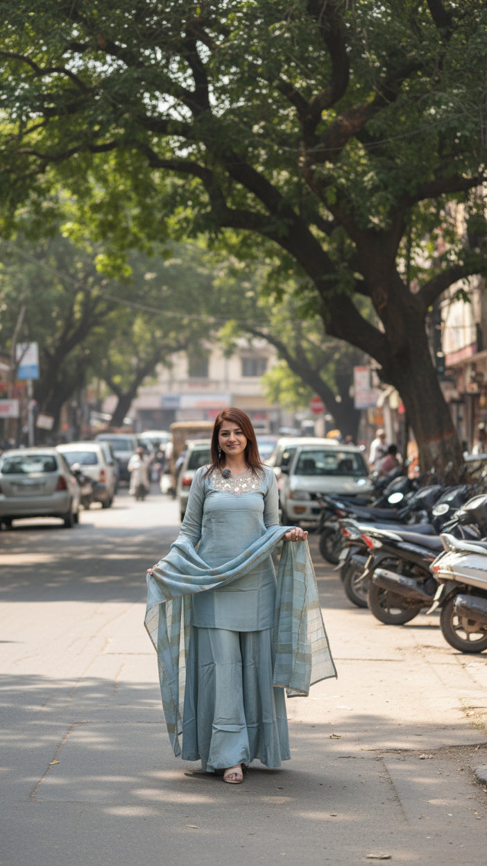 Powder Blue Party Wear Suit Set
