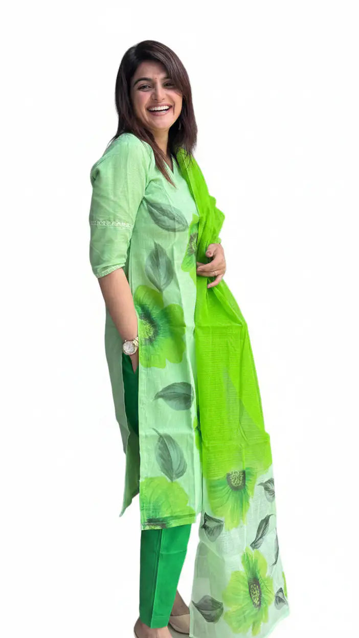 Parrot Green Kurti Pant Set