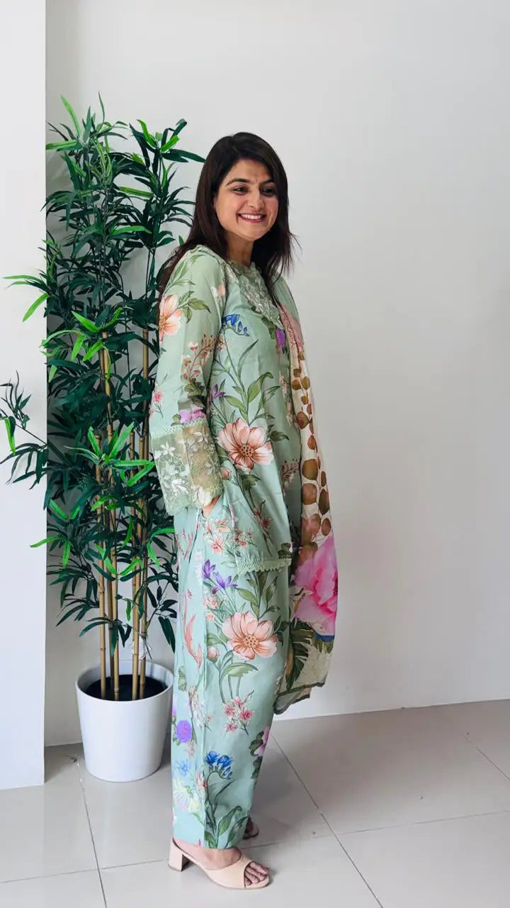 Floral Short Kurti With Farsi Salwar