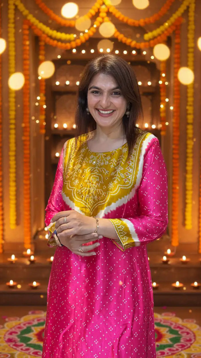 Bandhani Gajji Kurti Pant Set