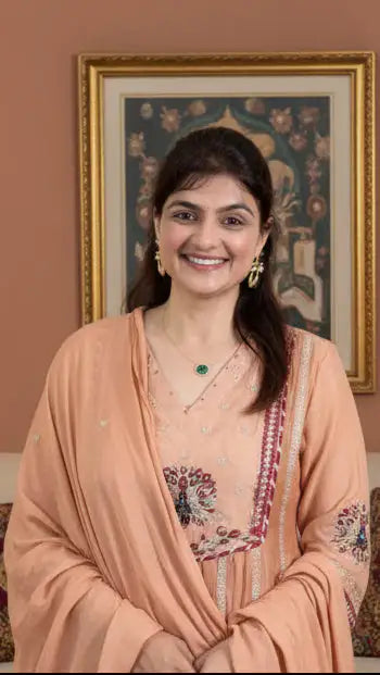 Pure Mul Chanderi Peach Anarkali Suit Set