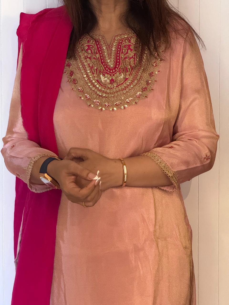 Pink Silk Kurta Pant With Dupatta Set
