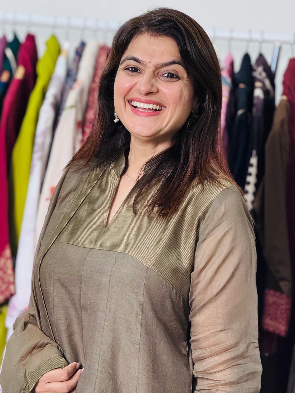 Mulchanderi Khaki Greay Suit Set