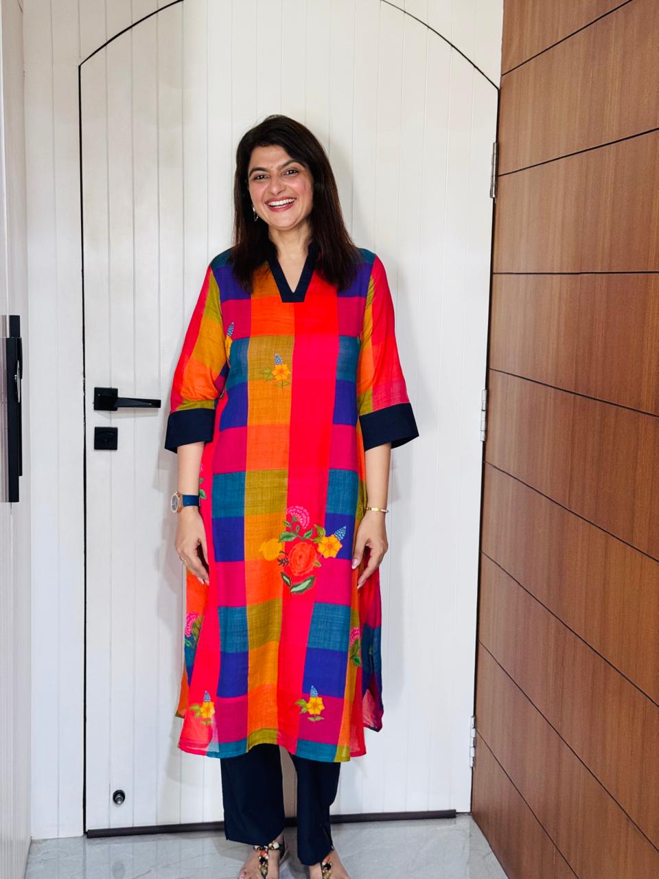 Madrasi Checks Kurti Pant Set