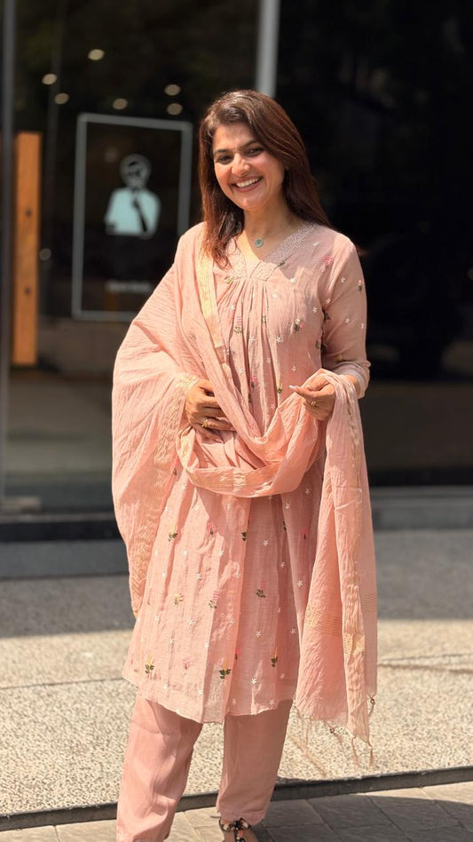 Blush Pink Mul Chanderi Suit Set