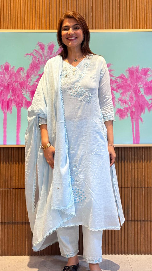 Sky Blue Mul Cotton Suit Set