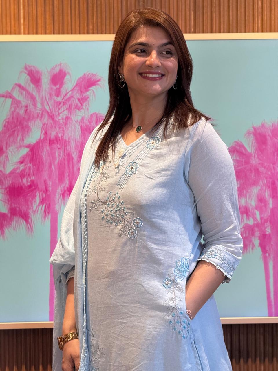 Sky Blue Mul Cotton Suit Set