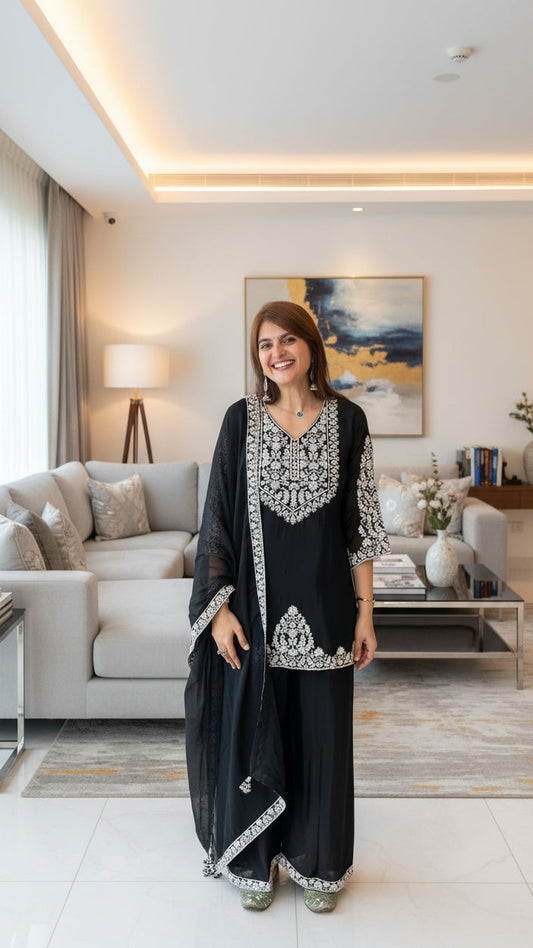 Noor Black Embroidered Kurti Set