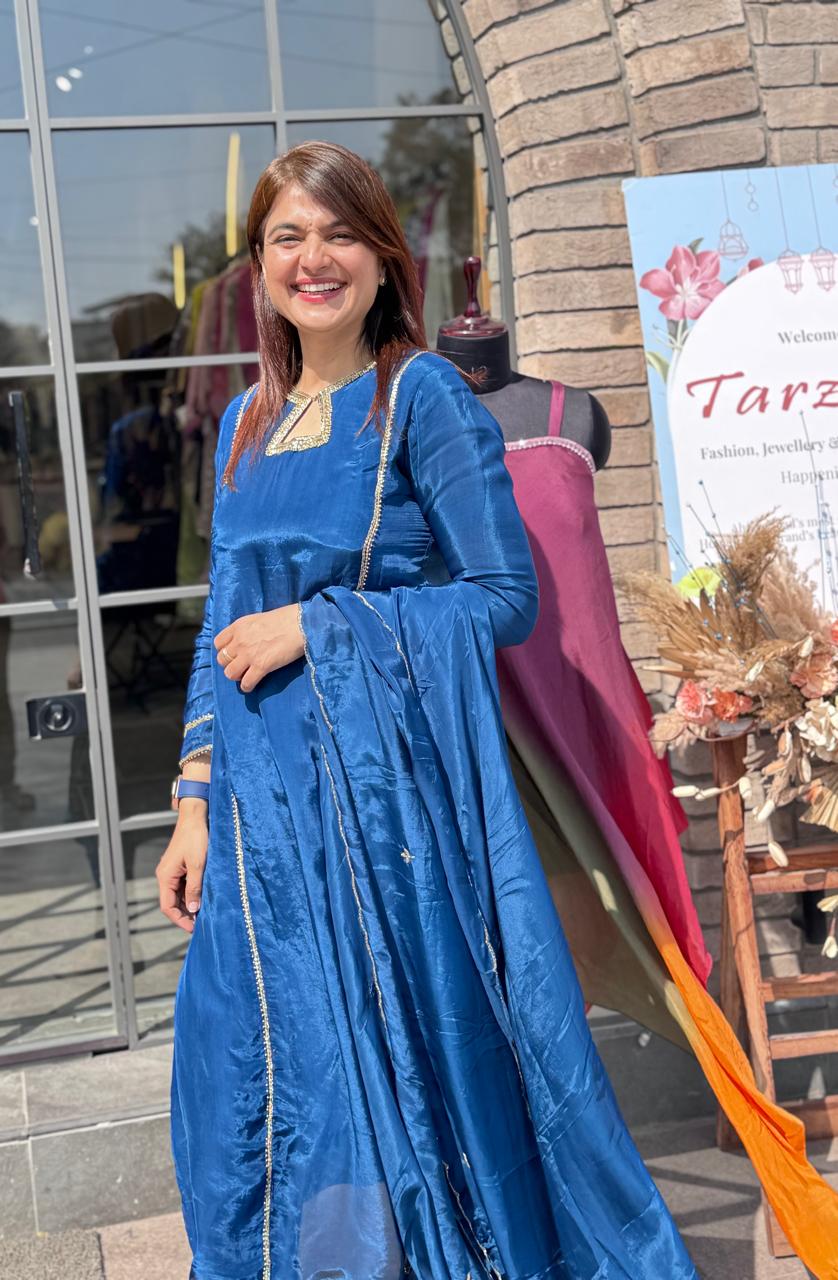 Royal Blue Silk Suit Set