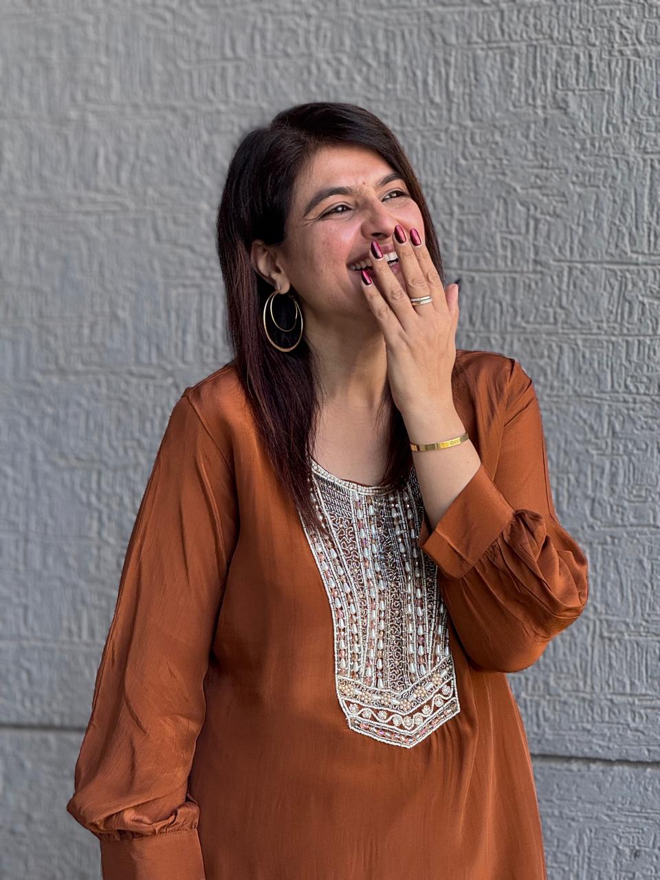Rust Colored Kurta And Pant Set