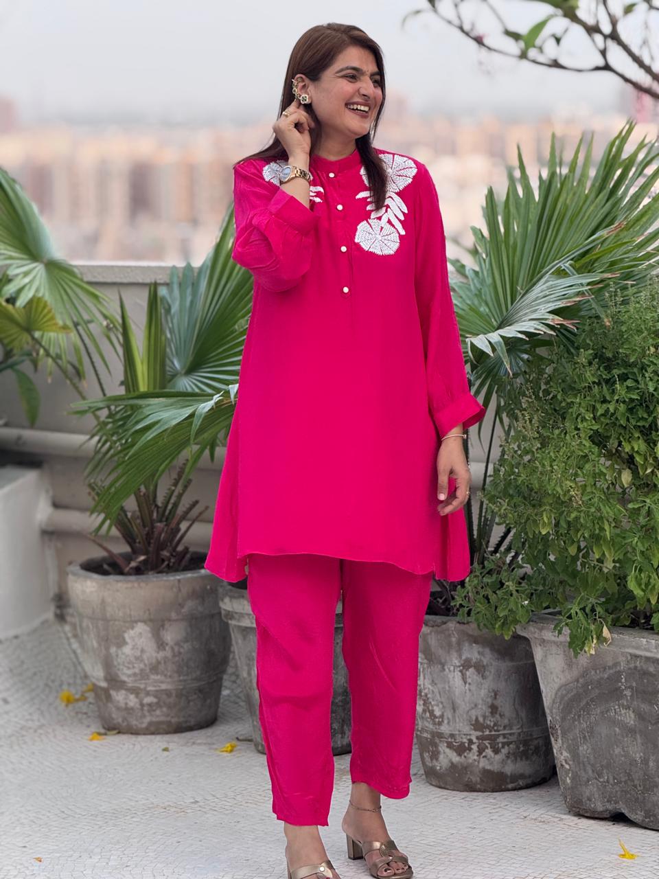 Pink kurti And Pants Co-ord Set
