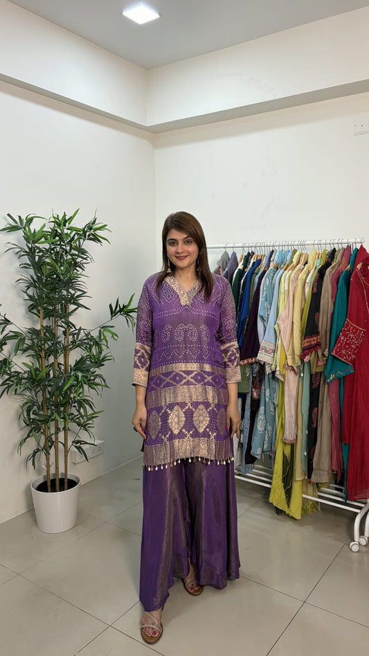Royal Purple Embroidered Festive Kurta Palazzo Set with Dupatta