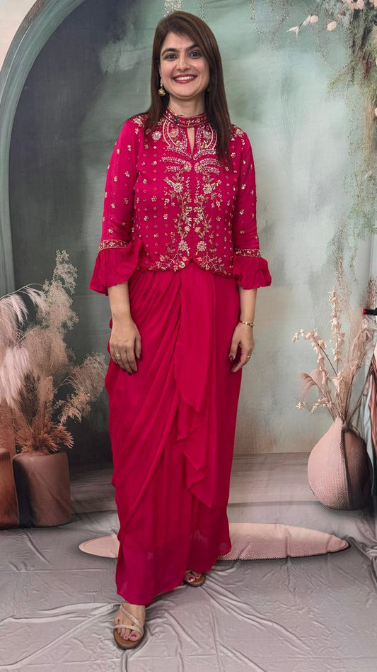 Rani Pink Pure Chinon Indo-Western Set